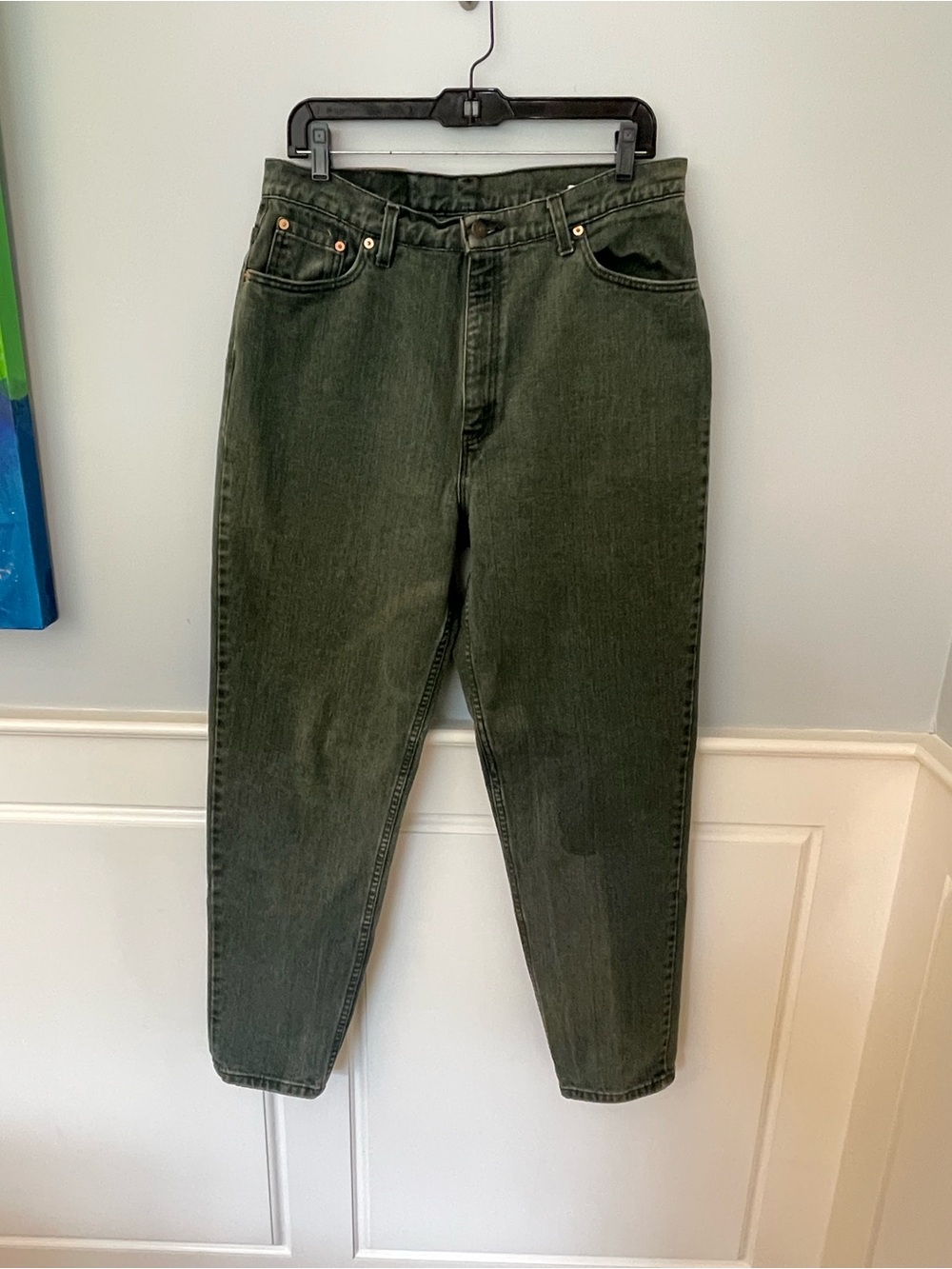 Levi's 90's Vintage 521 High Rise Tapered Leg Mom Jeans Cotton Green 16 - Picture 6 of 12